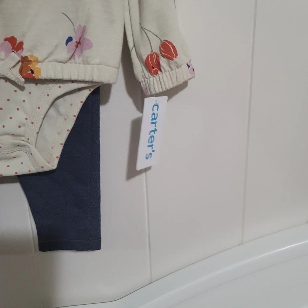 Carter's Cream Floral Top and Denim Leggings Set Size 24 Months